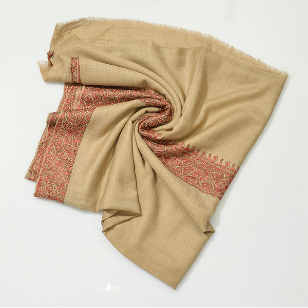 Ash Brown Pashmina Classic Exuberant Embroidered Border image
